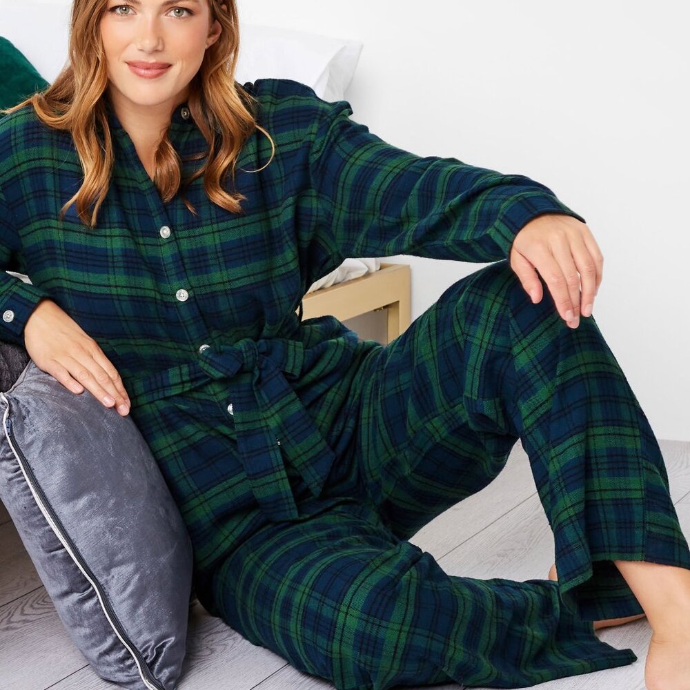 LTS Tall Navy Blue & Green Woven Check Onesie Size 14-16 Tall